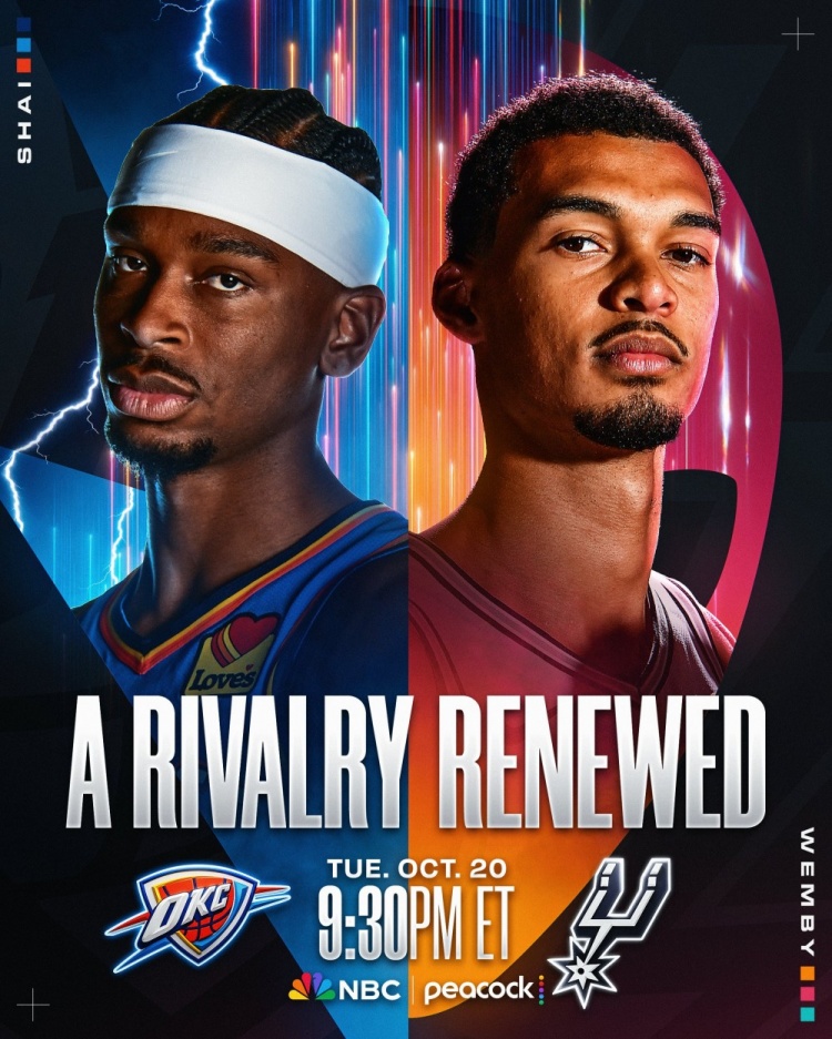 NBA官宣揭幕战海报:亚历山大VS文班亚马宿敌重逢 NBA官宣揭幕战海报:亚历山大VS文班亚马宿敌重逢