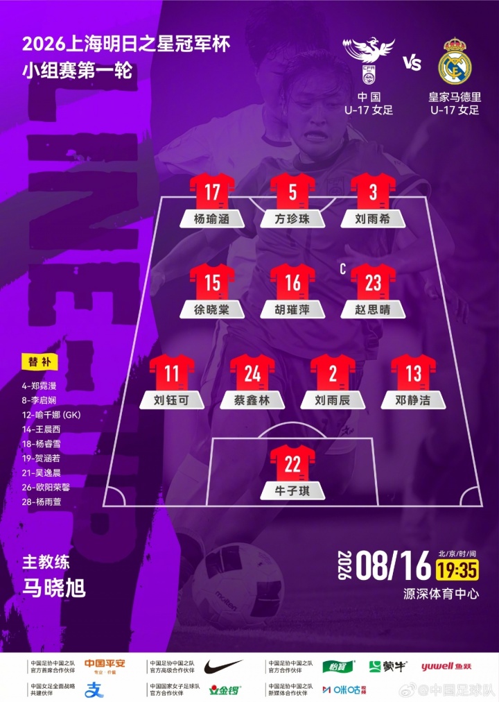马晓旭挂帅U17女足首战皇马 劳尔之女进首发